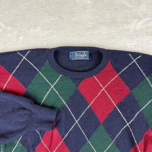 Vintage Pringle Of Scotland Sweater Mens L? Wool Argyle Diamond Crewneck Preppy